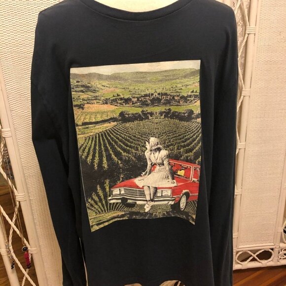 Graphic Tee Art Collage Scenic Nature Navy Longsleeve Handmade Unisex Large - Picture 7 of 10